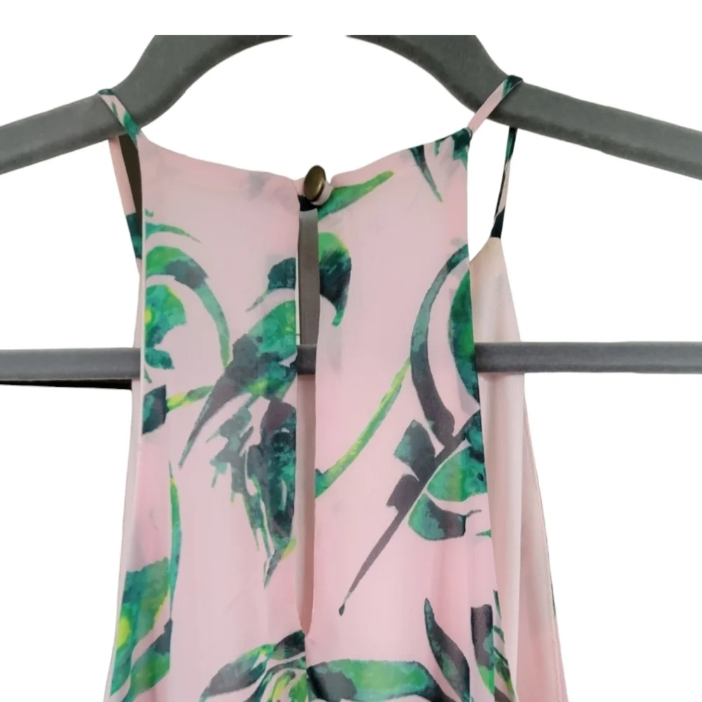 Everly‎ Halter Swing Mini Dress XS Pink Green Tropical Vacation Resort Coastal